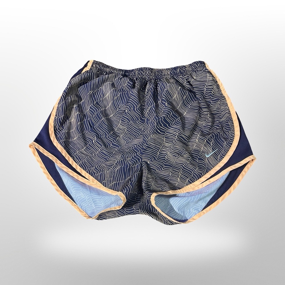 Nike Tempo Dry Fit Running Shorts Women Navy Blue White Line Pattern Sz S